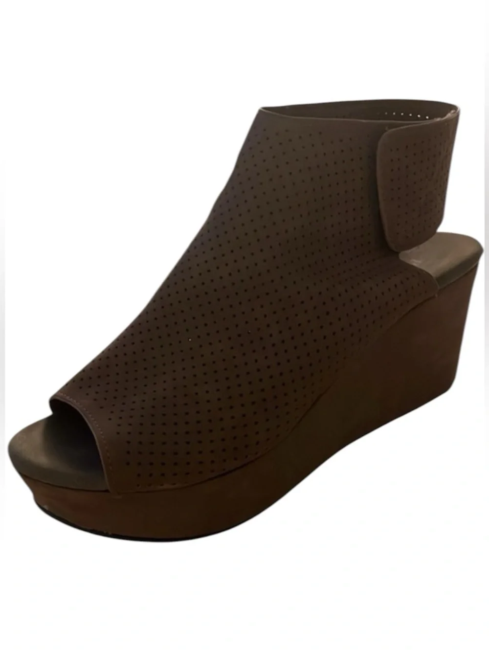 Pierre Duma Taupe/brown backless mule bootie slip on wedge heel w/Velcro Size 8